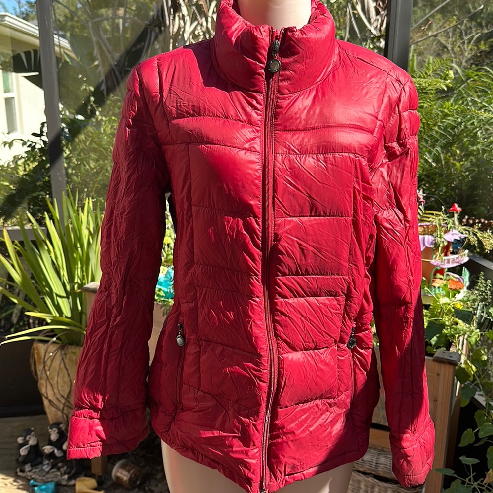 Calvin Klein Packable Down Puffer Jacket Red Large Lightweight Coat